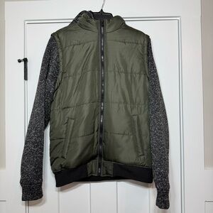 Distortion Puffer Green Black Men’s hooded Zipper Jacket Sz Medium